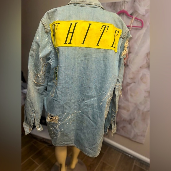 Men's OFF WHITE Logo Damaged light Denim Shirt/Light Jacket Size Large - Picture 2 of 15